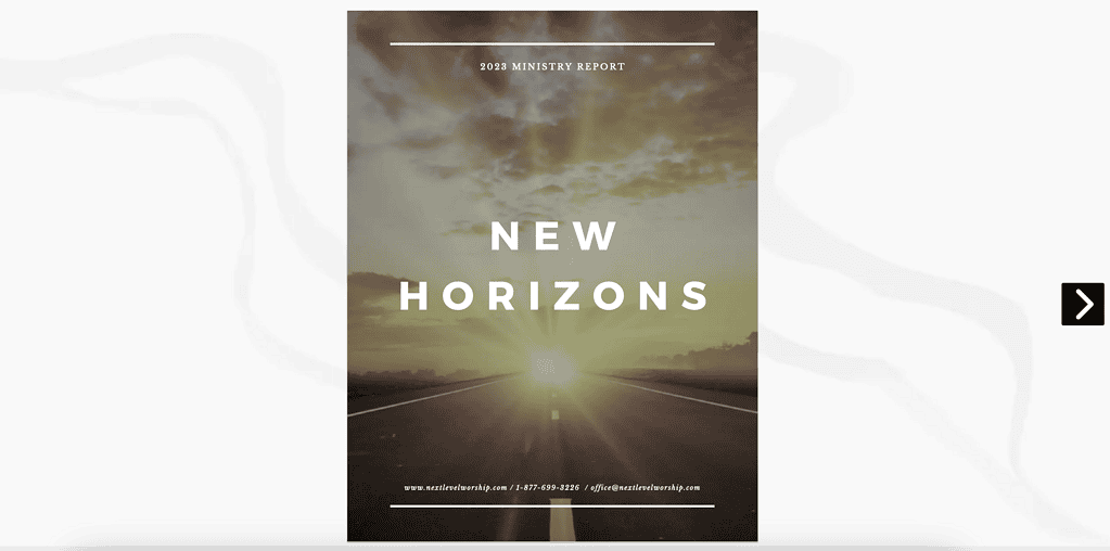 NLW International New Horizons ministry report with sunrise over road.